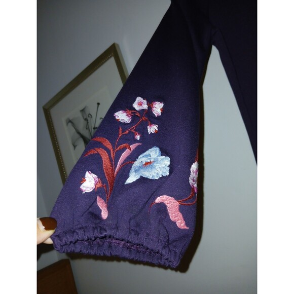 70s Vibe Vtg Ann Taylor Purple Dress Sz SP Long-Sleeve Knee-Length Floral Sleeve - Picture 3 of 8
